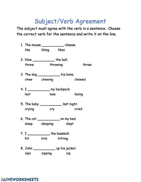 subject verb agreement worksheet class 8